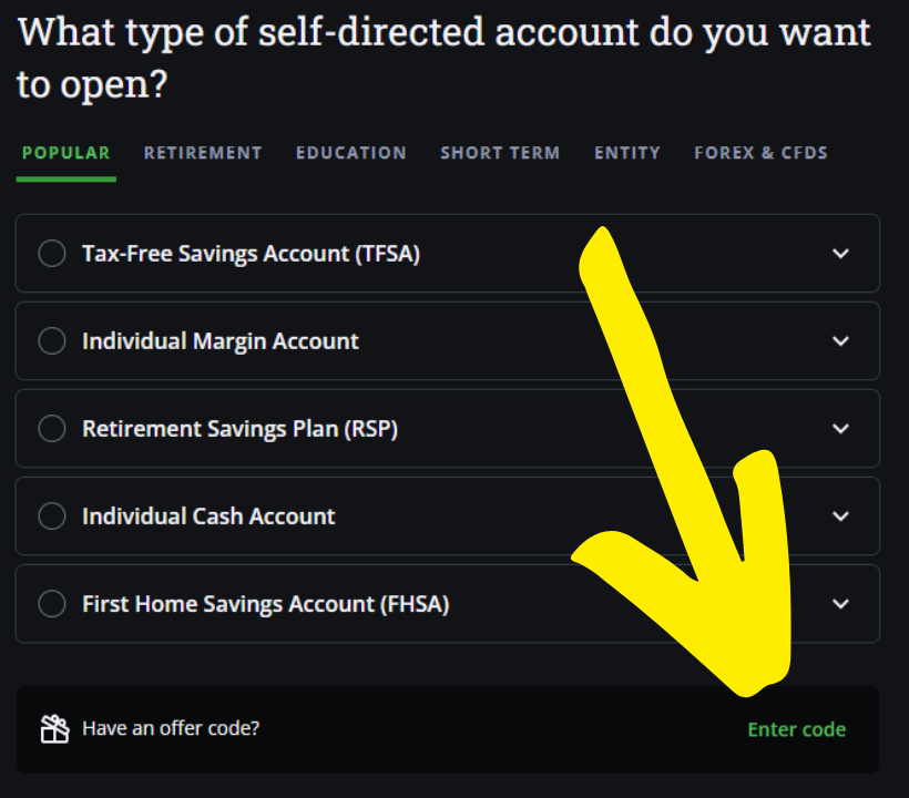 how to use questrade offer code grow