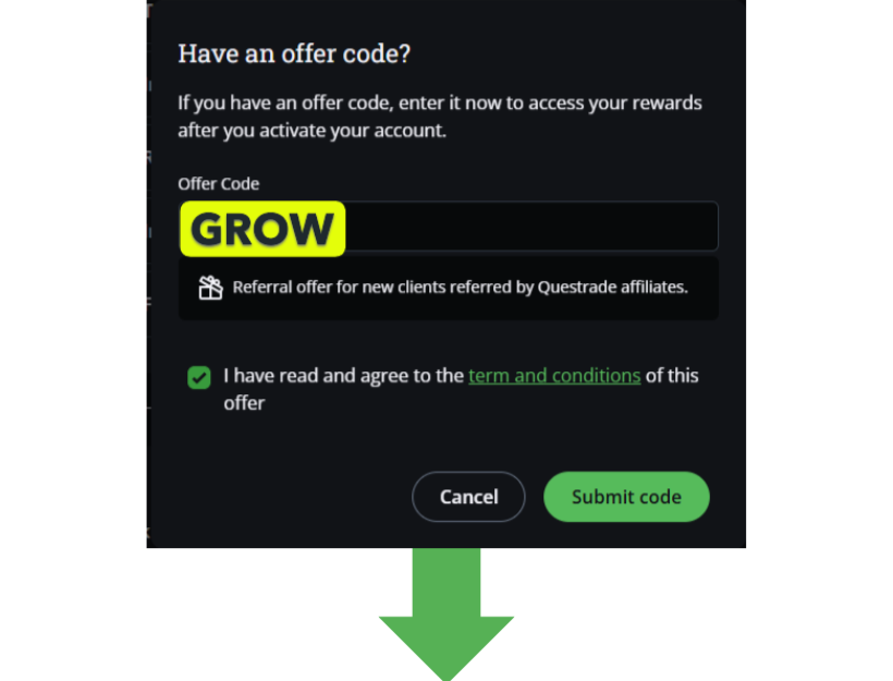Typing GROW into the offer code box