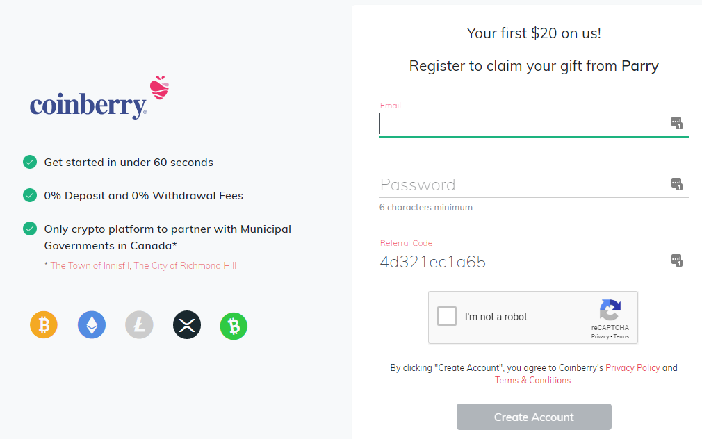 shows where to enter coinberry referral code